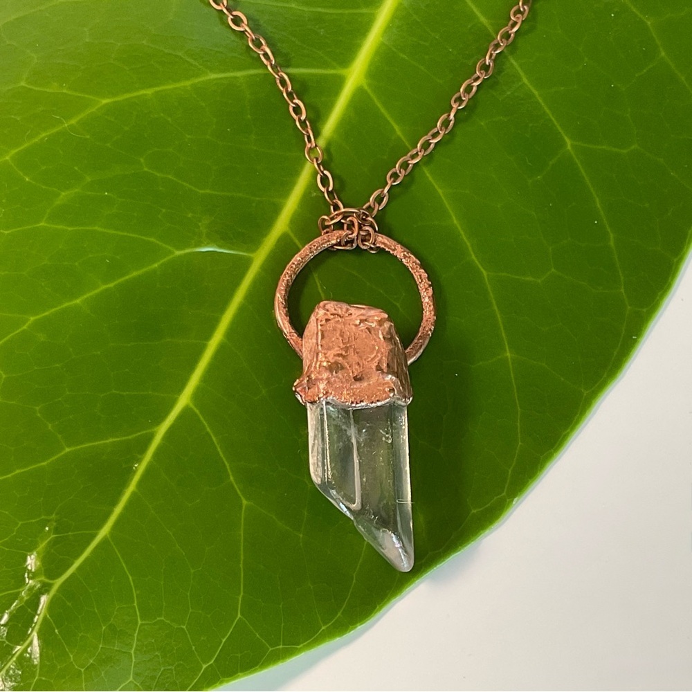 Copper Necklace AB Quartz Crystal Gem Stone Handmade Jewelry Pendant Chain #3